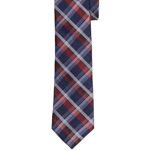 NEW Jos A Bank Tie Necktie Red White Blue Plaid Silk Rayon Men's - Picture 1 of 1